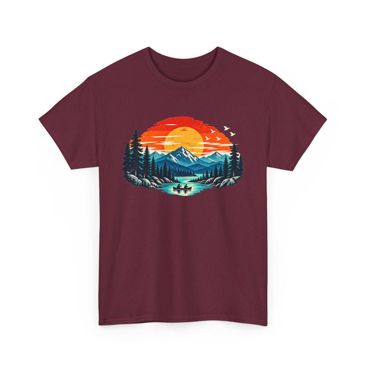 Nature Sunset T‑Shirt — Mountain Lake Camping Graphic Tee