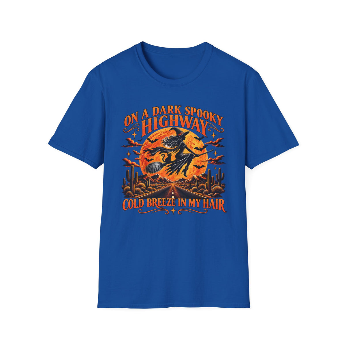 Halloween Witch T-Shirt — "On a Dark Spooky Highway" Retro Pumpkin Design