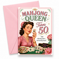 Mahjong Queen 50th Birthday Card | Retro Birthday Funny Greeting (Digital Download)