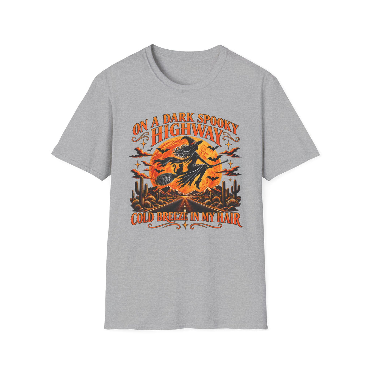 Halloween Witch T-Shirt — "On a Dark Spooky Highway" Retro Pumpkin Design