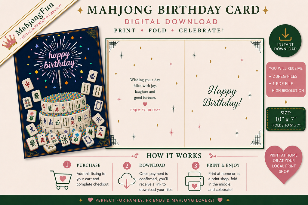 Mahjong Birthday Cake Printable | Mahjong Cake | Birthday Card | Instant Digital Download