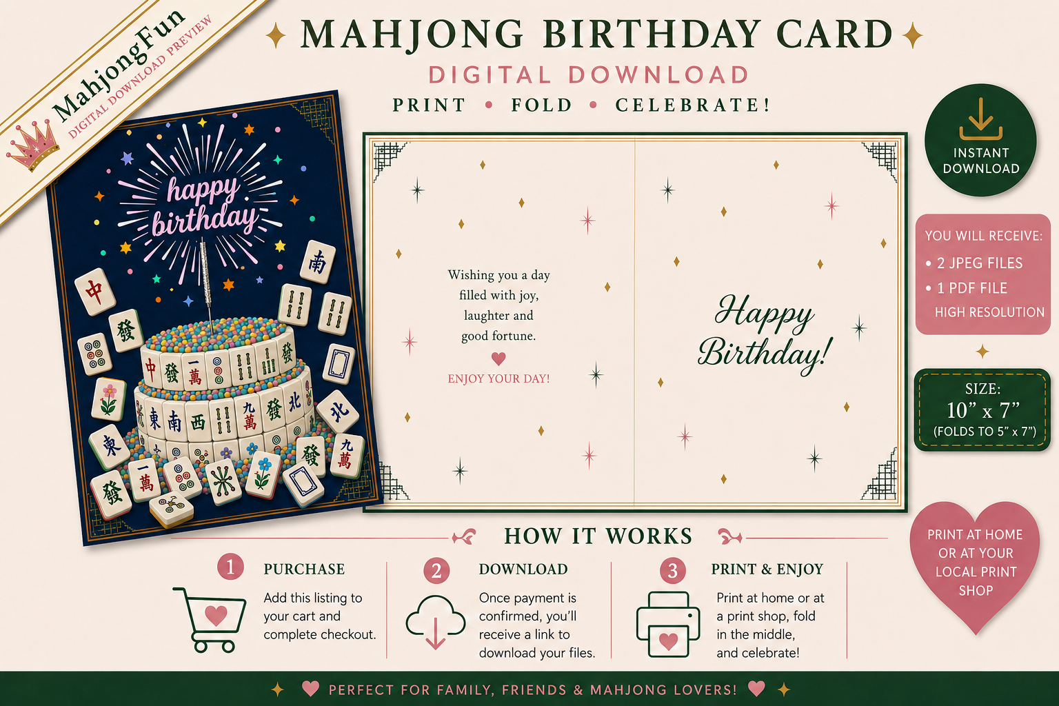Mahjong Birthday Cake Printable | Mahjong Cake | Birthday Card | Instant Digital Download