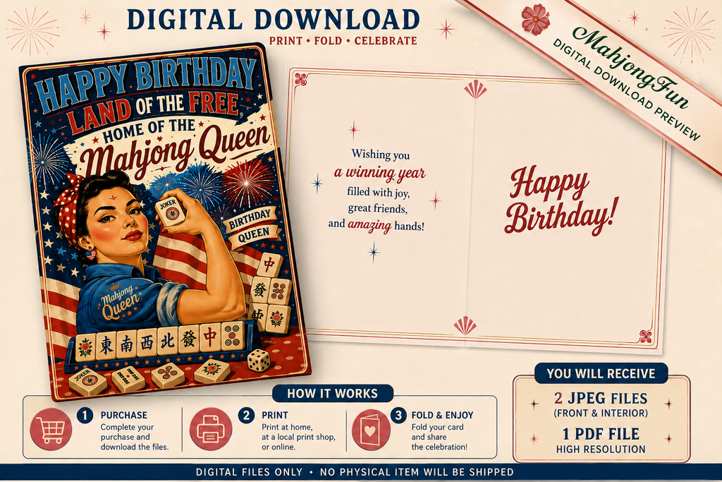 Patriotic Mahjong Birthday Card | Funny Mahjong Card (Digital Download)
