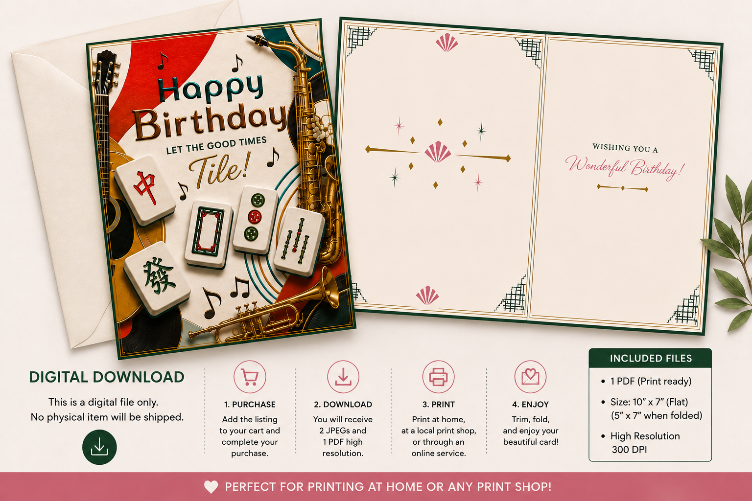 Two Mahjong themed good times birthday cards with a digital download option for printing.