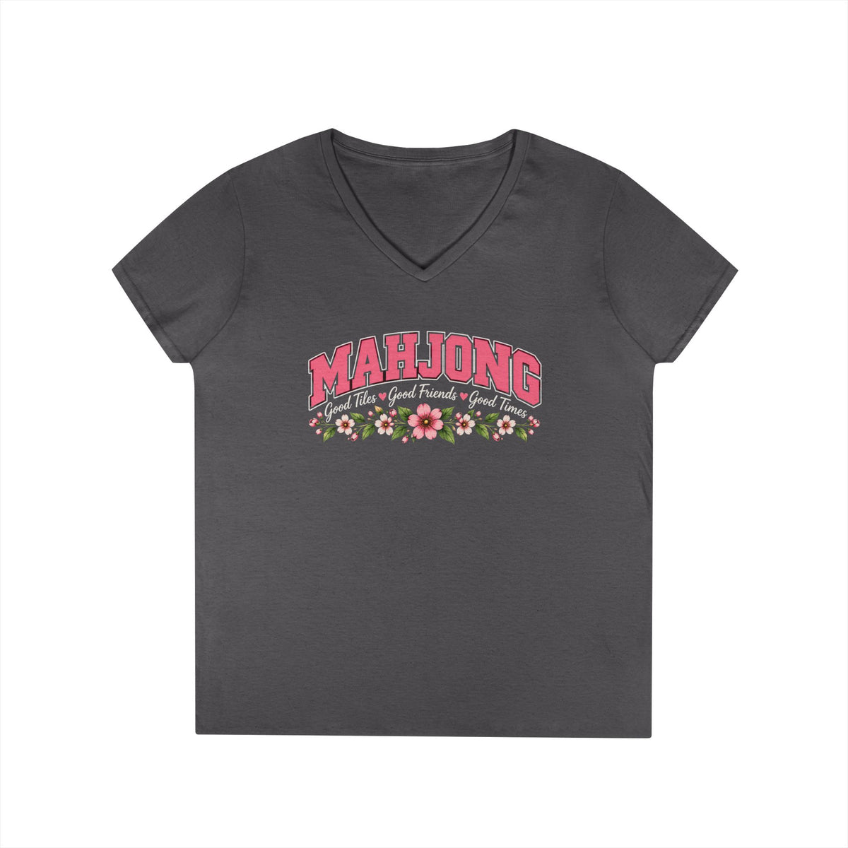 Mahjong Floral Typography V-Neck T-Shirt | Mahjong, Flowers