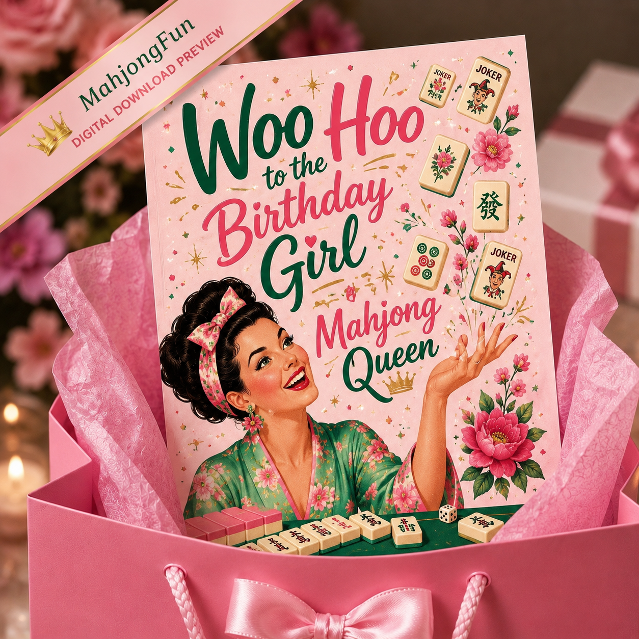 Mahjong Birthday Card Printable | Woohoo Birthday Card | Instant Digital Download (Copy)