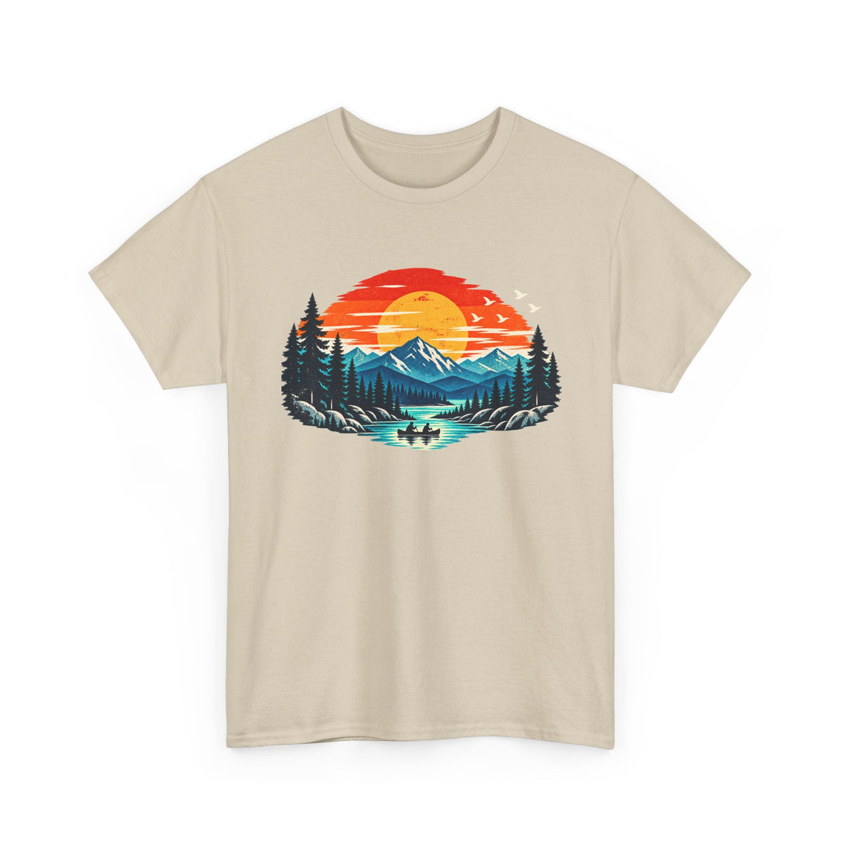 Nature Sunset T‑Shirt — Mountain Lake Camping Graphic Tee