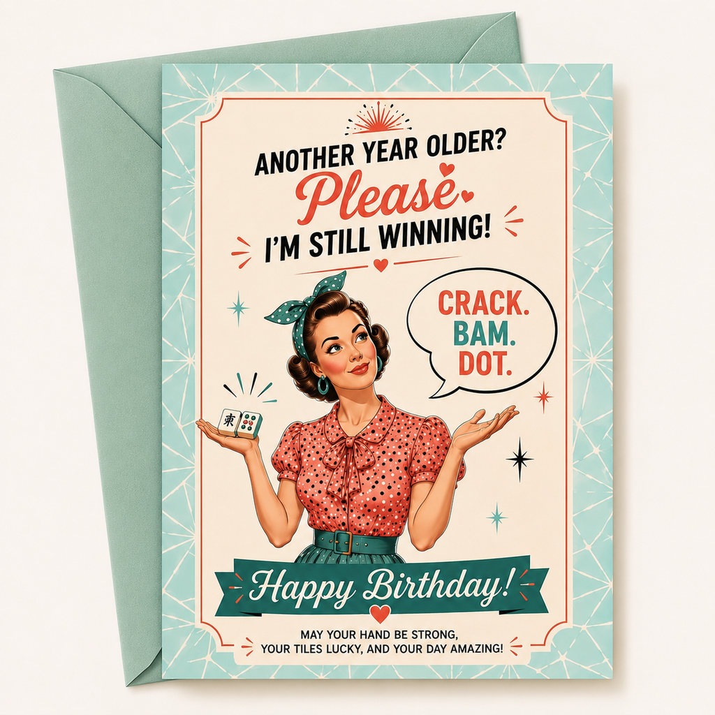 Crack. Bam. Dot. Birthday Card | Funny Mahjong Birthday Card | Printable Birthday Card | Instant Download | Retro Pin-Up Birthday Card