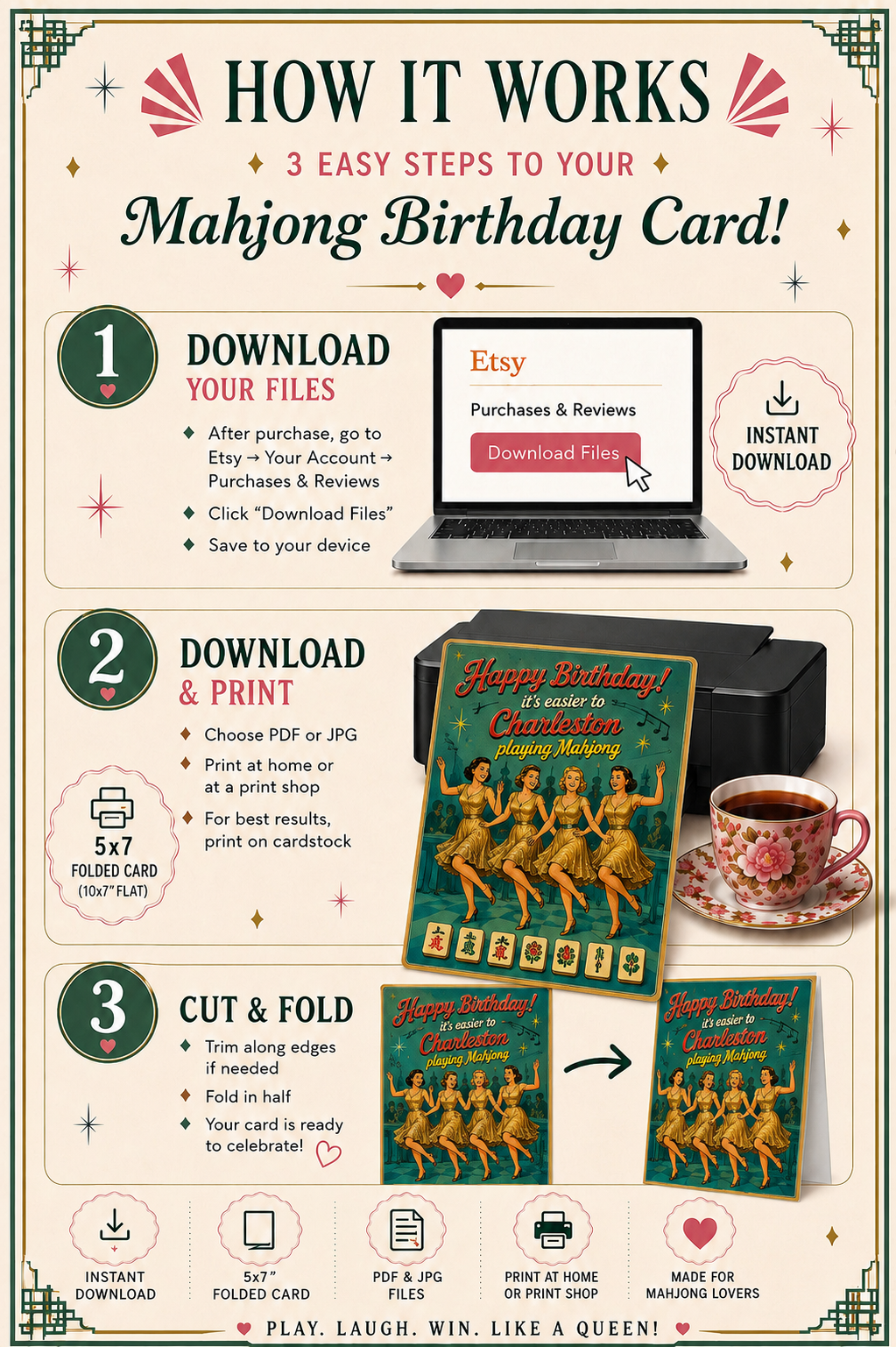 Funny Mahjong Charleston Birthday Card | Retro Humor (Digital Download)