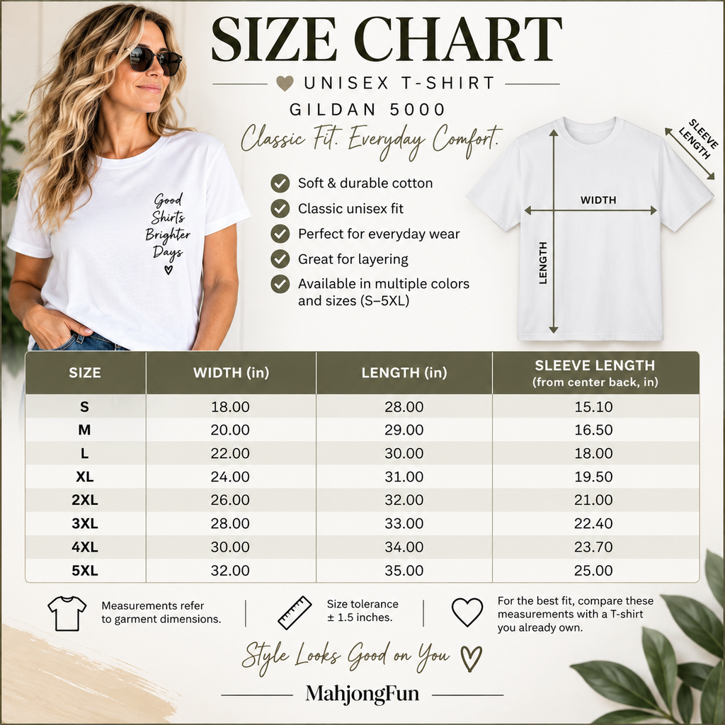 Instructional sizing chart for Gilden 5000 unisex T-shirts