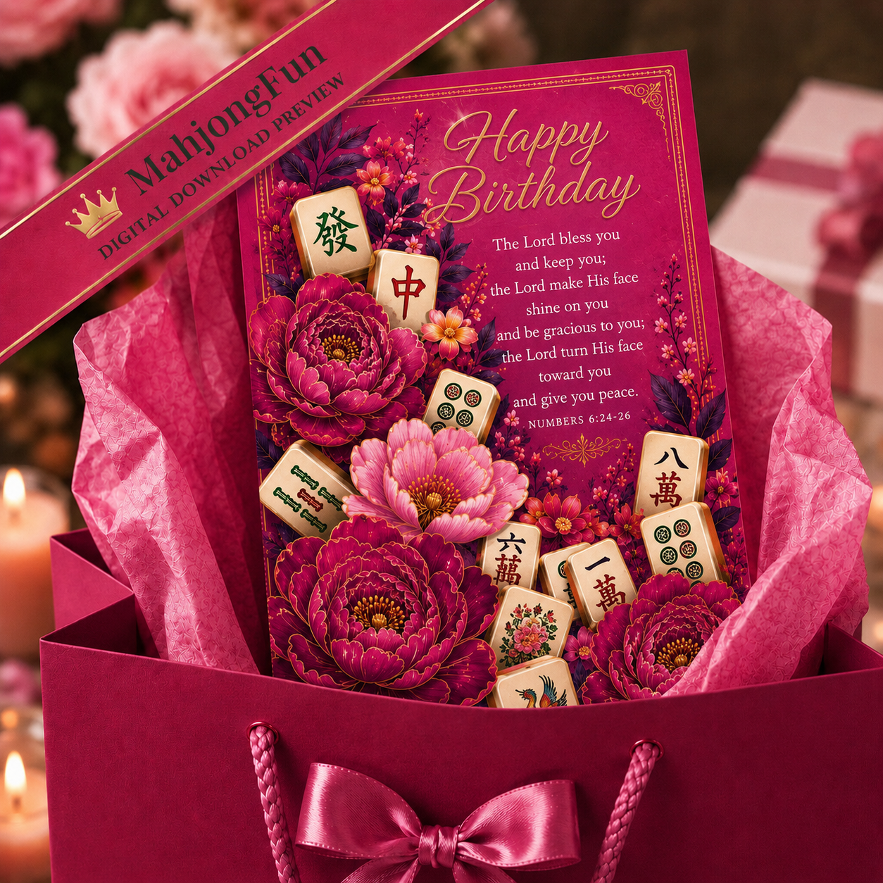 Religious Mahjong Birthday Card | Christian Printable Birthday Card | Bible Verse Greeting Card | Digital Download | 5x7 Folded Card | Instant Download