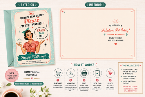 Crack. Bam. Dot. Birthday Card | Funny Mahjong Birthday Card | Printable Birthday Card | Instant Download | Retro Pin-Up Birthday Card