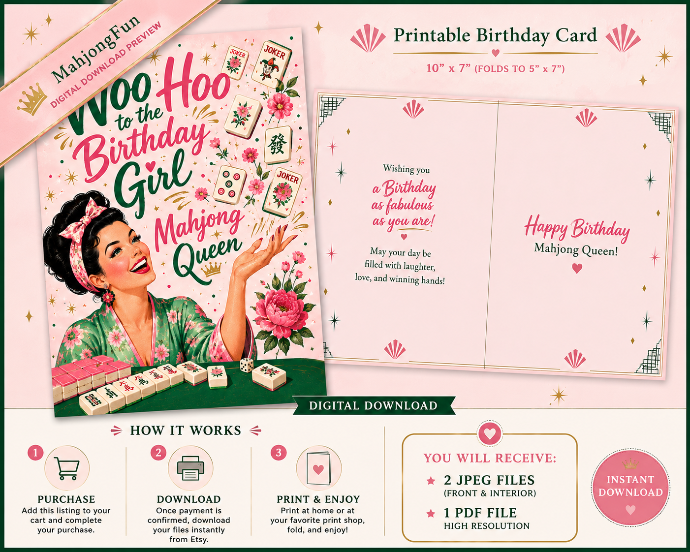 Mahjong Birthday Card Printable | Woohoo Birthday Card | Instant Digital Download (Copy)