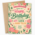 Mahjong Birthday Card, Digital Download, Floral Lucky Tiles, Printable Greeting Card, Mahjong Player Gift