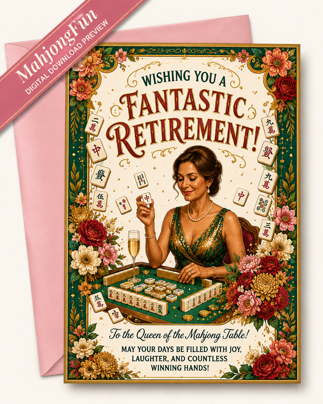 Funny Mahjong Retirement Card