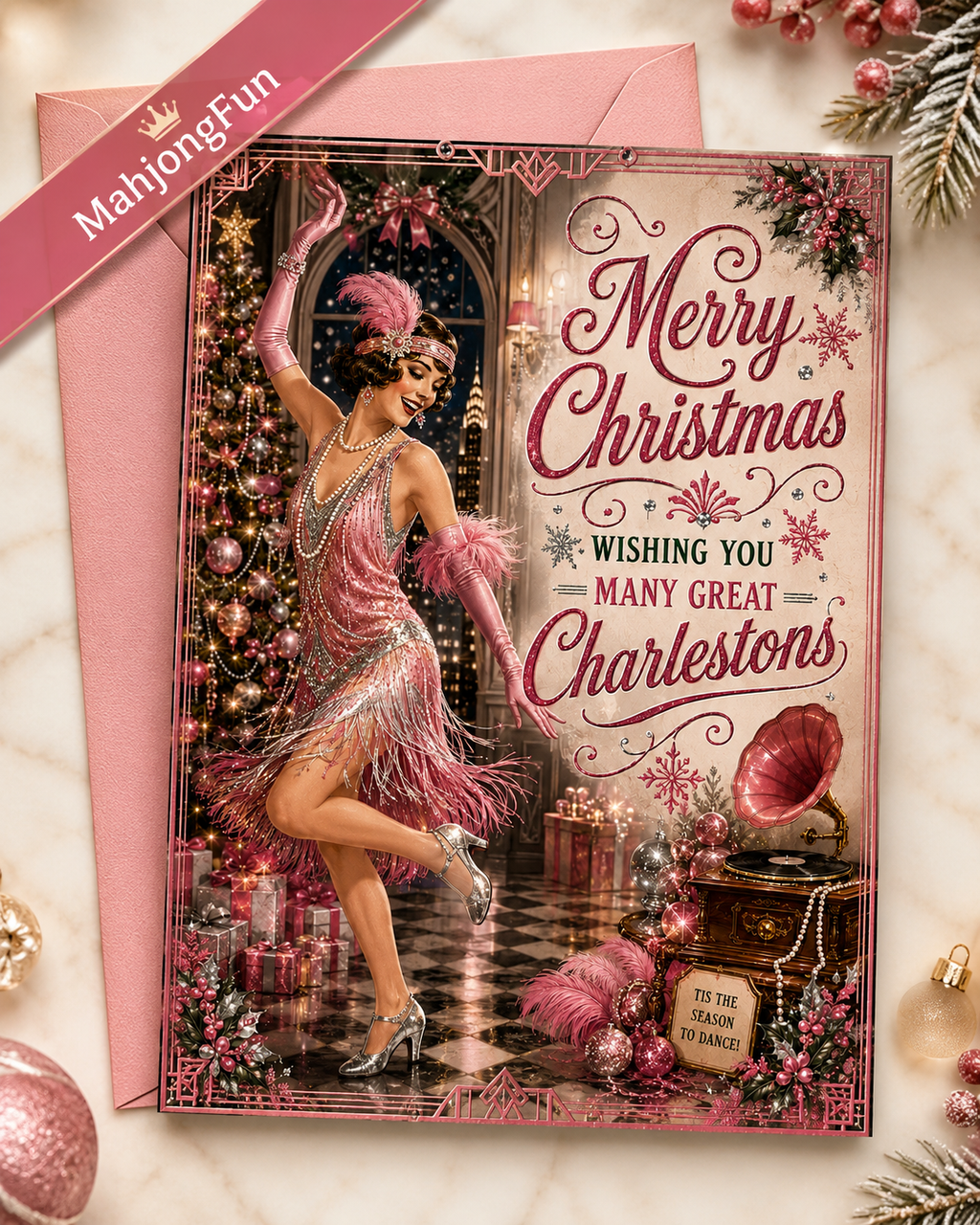 1920s Flapper Christmas Card | Art Deco Charleston Dancer (Digital Download)