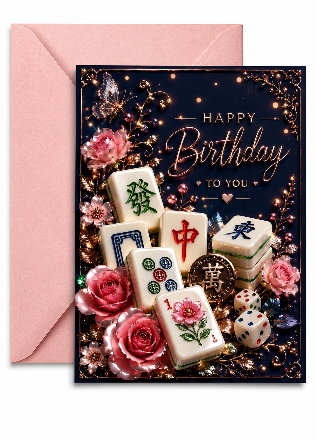 3D Mahjong birthday card with mahjong tiles