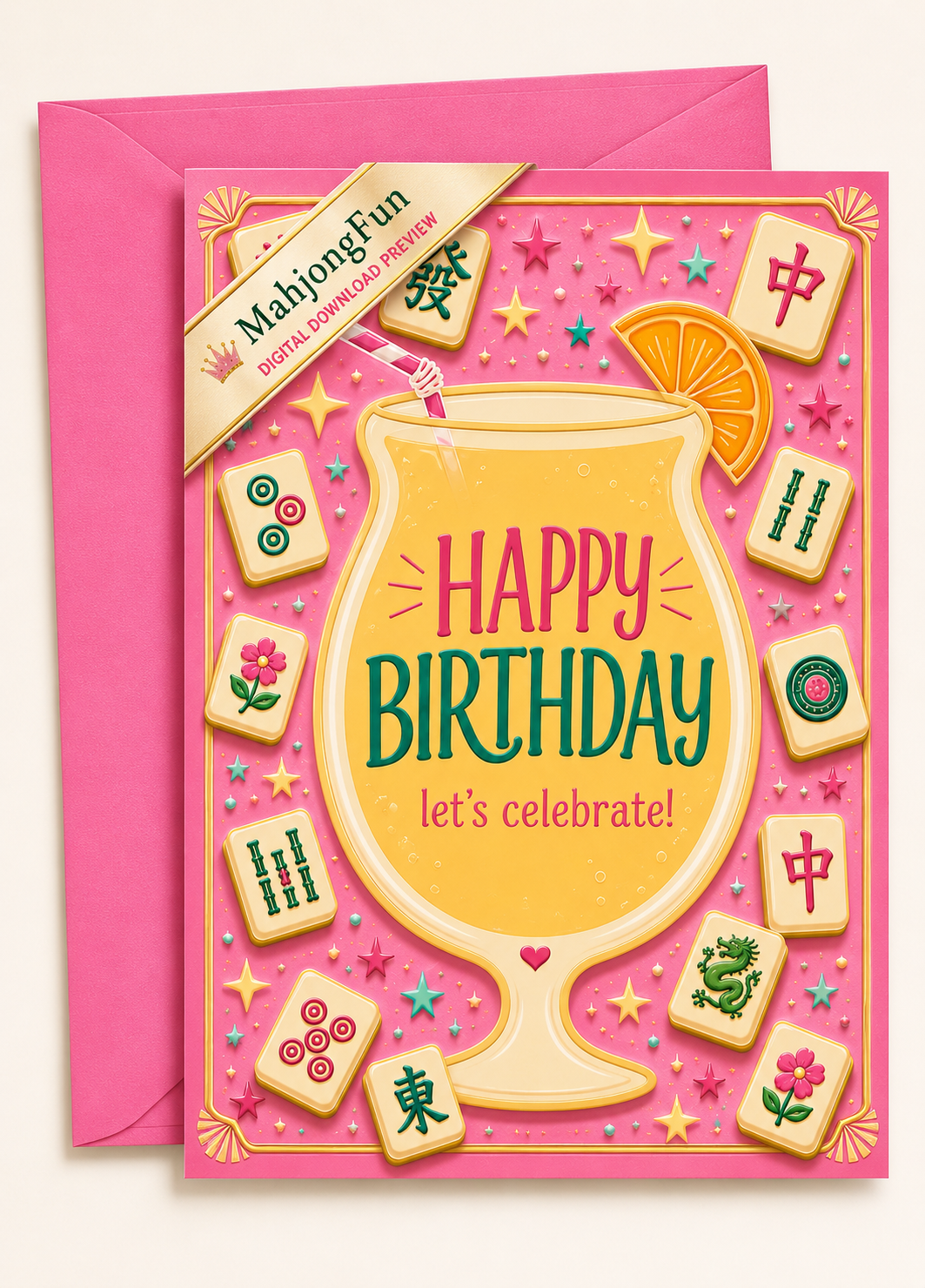 Mahjong Birthday Card Printable | Funny Cocktail Birthday Card | Instant Digital Download