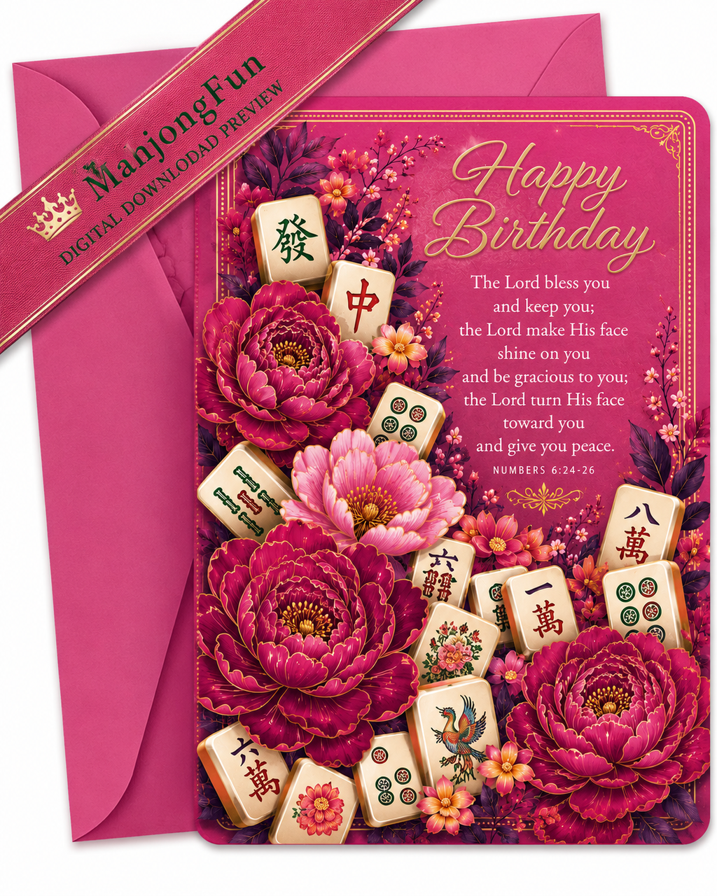 Religious Mahjong Birthday Card | Christian Printable Birthday Card | Bible Verse Greeting Card | Digital Download | 5x7 Folded Card | Instant Download