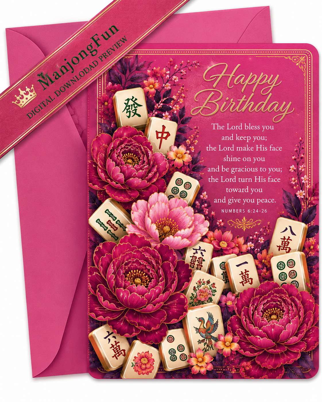 Religious Mahjong Birthday Card | Christian Printable Birthday Card | Bible Verse Greeting Card | Digital Download | 5x7 Folded Card | Instant Download