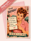 Funny Mahjong Birthday Card Printable, Retro 1950s Birthday Card, Instant Download, 5x7 Folded Card, Mahjong Gift