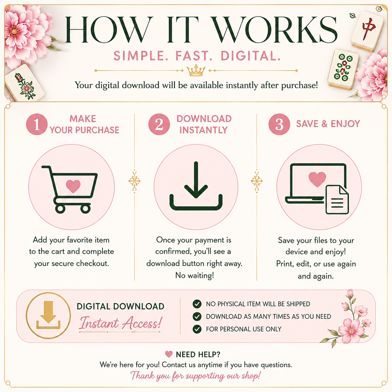 60th Mahjong Birthday Card Digital Download| Mahjong Flower Tiles
