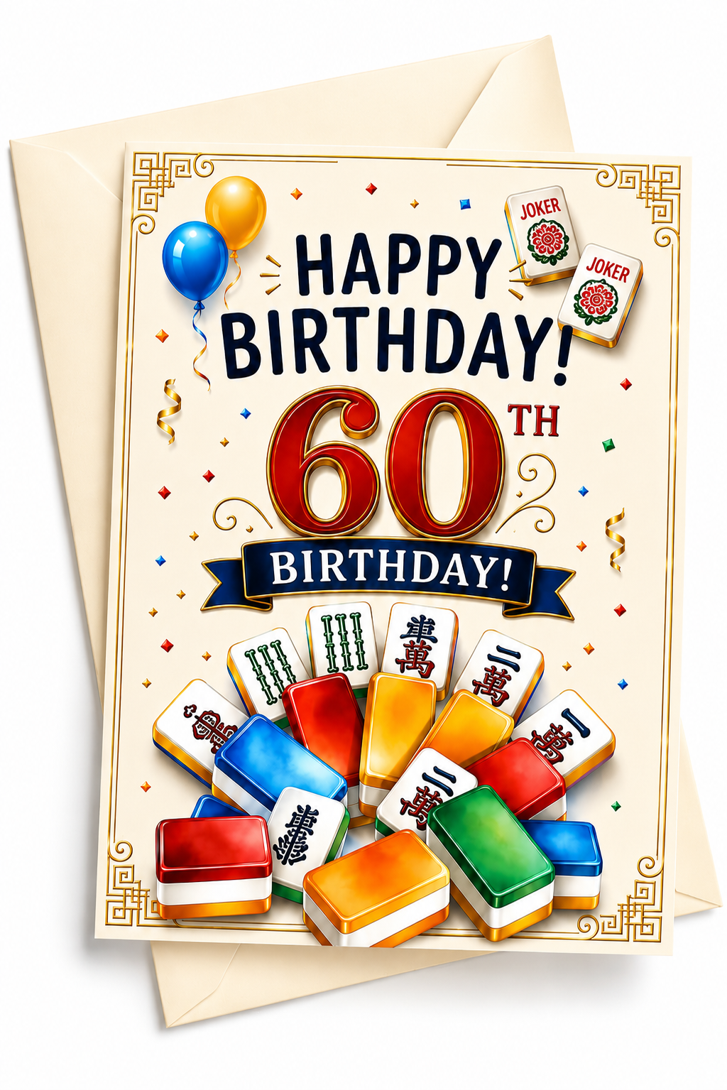 60th Mahjong Birthday Card Digital Download| Mahjong Flower Tiles