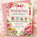 Mahjong Pink Flowers Birthday Card | Retro Flowers, (Digital Download)