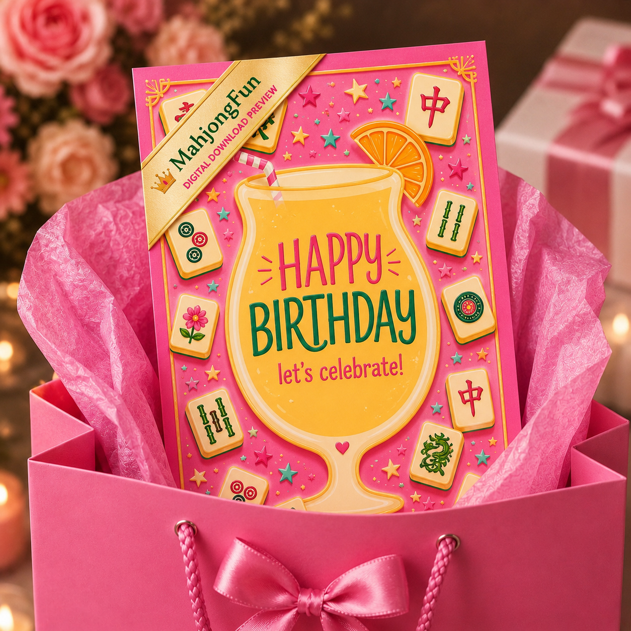 Mahjong Birthday Card Printable | Funny Cocktail Birthday Card | Instant Digital Download