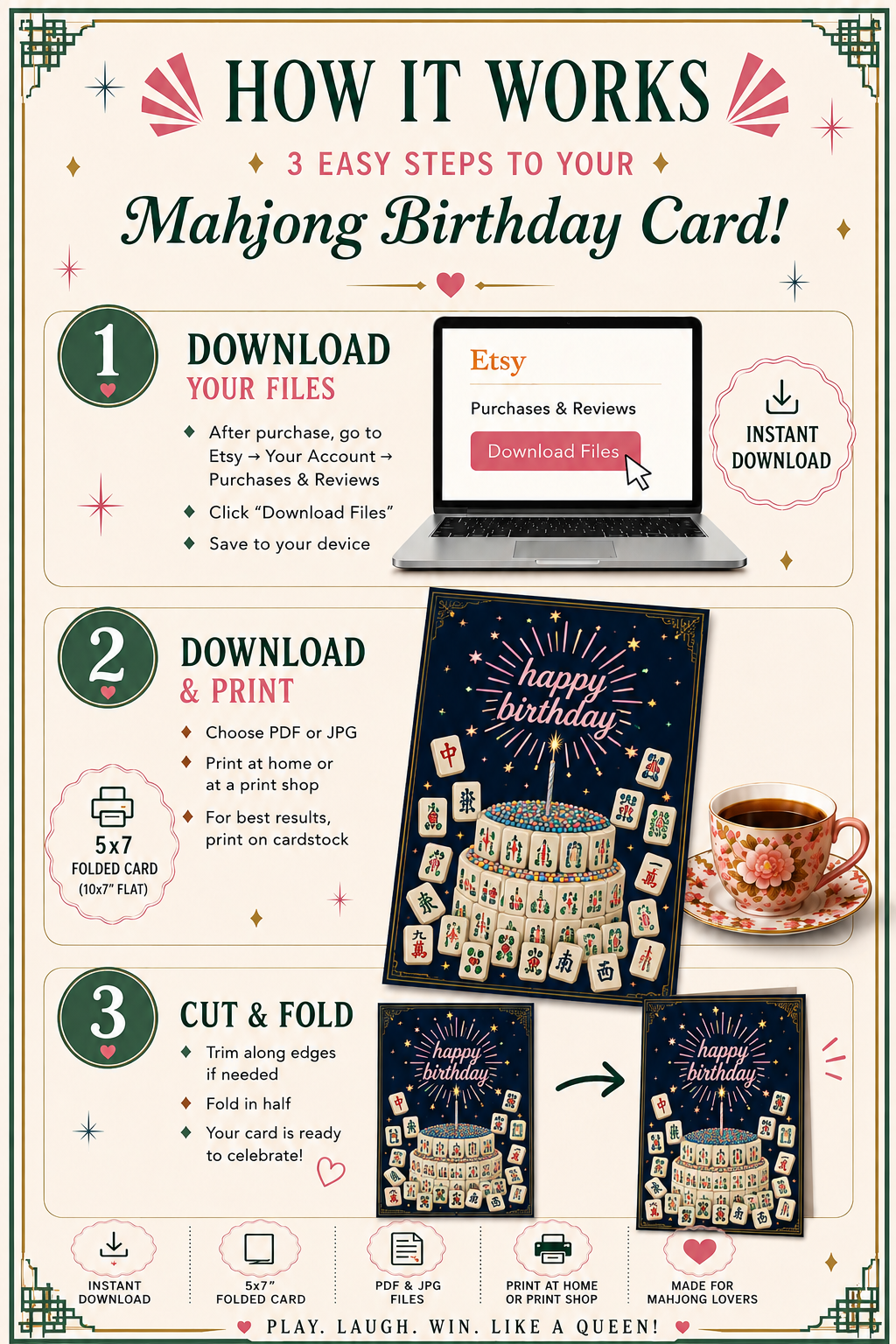 Mahjong Birthday Cake Printable | Mahjong Cake | Birthday Card | Instant Digital Download