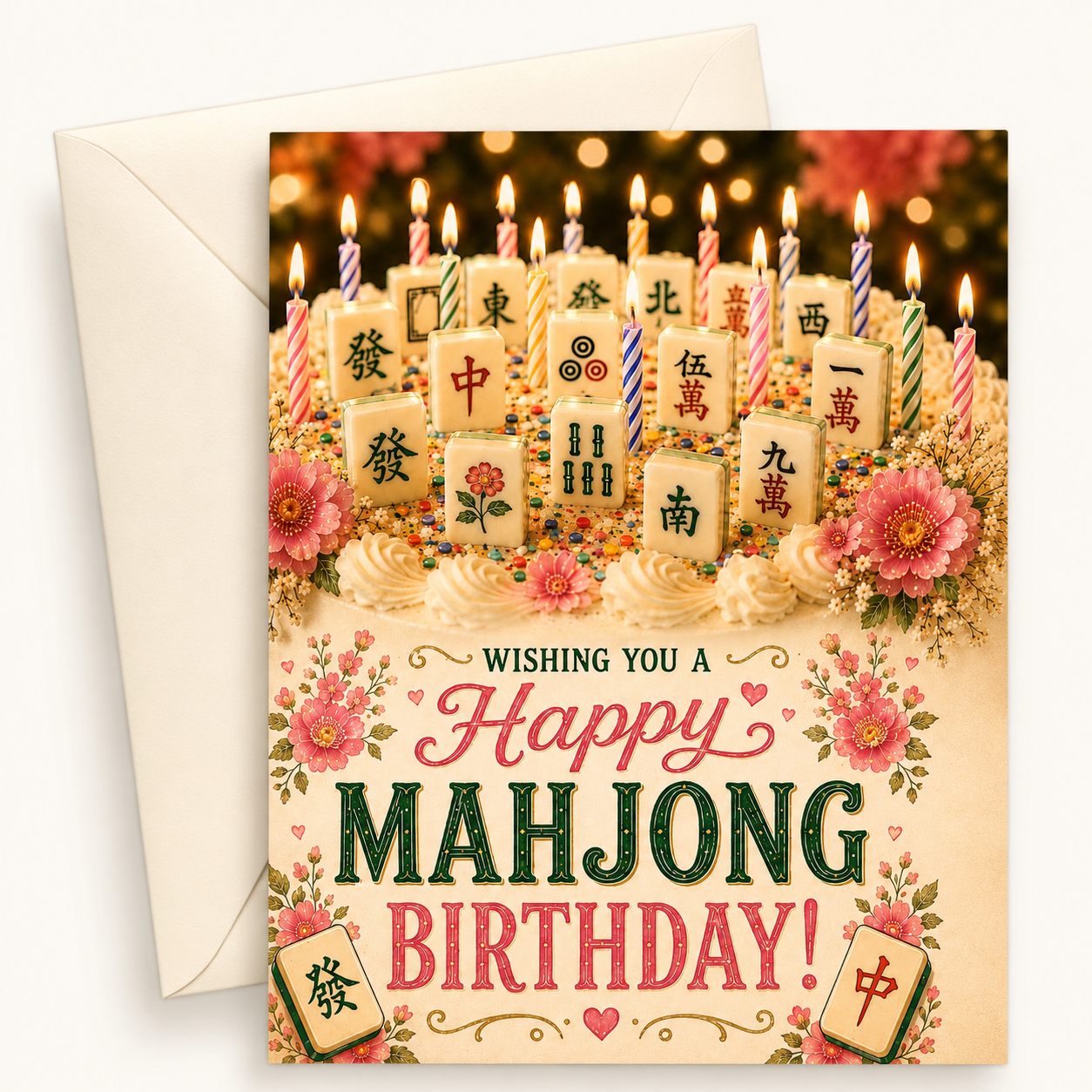 Mahjong Birthday Cake Card Digital Download | Mahjong Candles