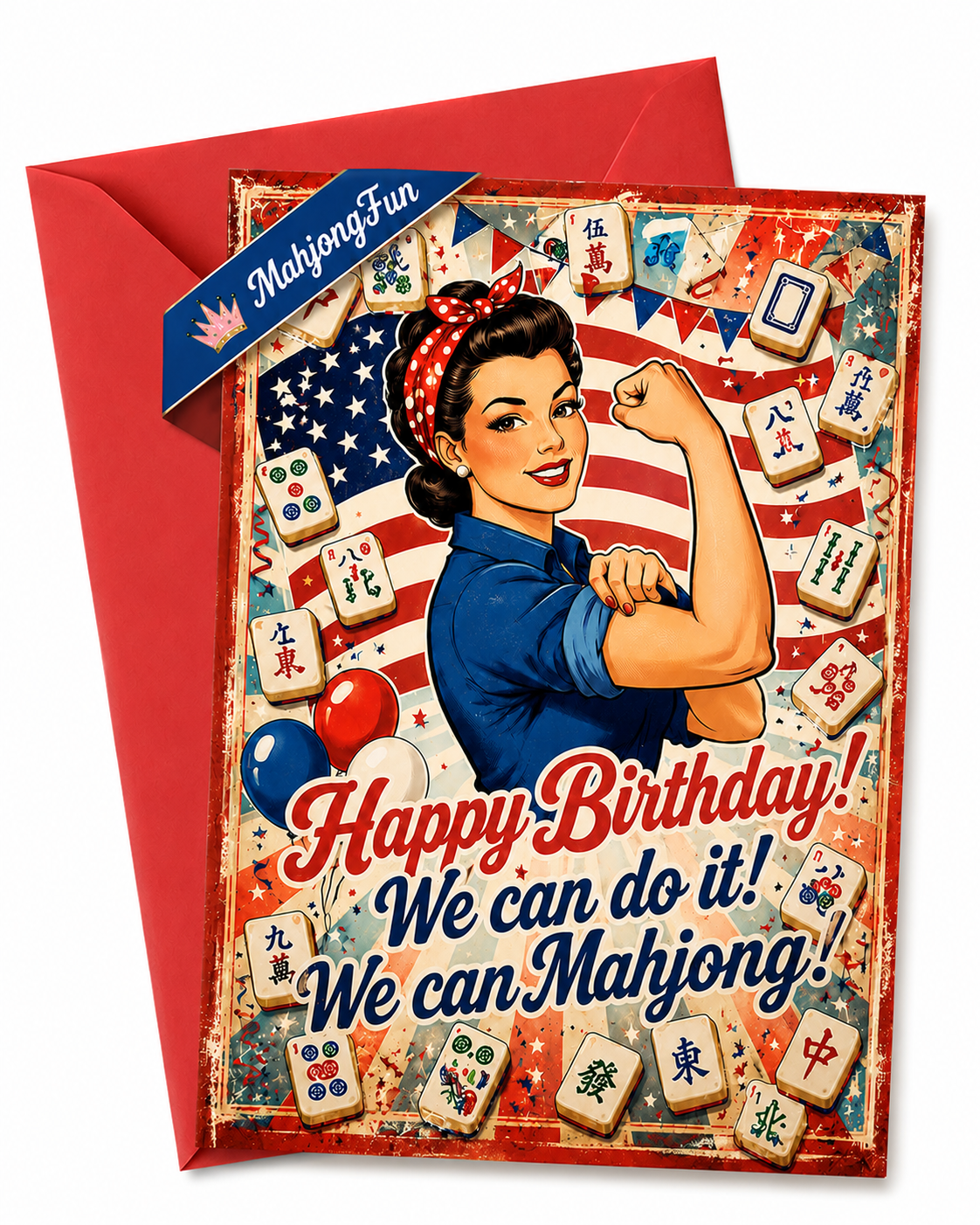 Mahjong We Can Do It Birthday Card | Retro Humor (Digital Download)