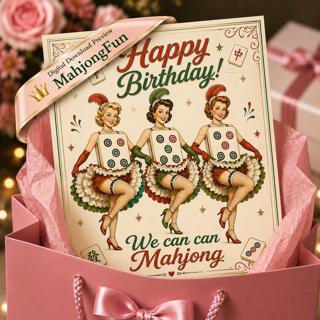 Funny Mahjong Birthday Card Printable | We Can Can Mahjong | Retro 1950s Pin-Up Birthday Card | Instant Digital Download