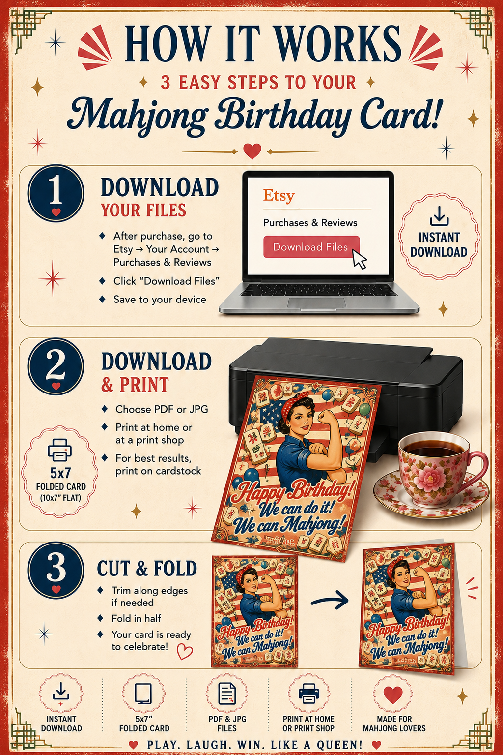 Mahjong We Can Do It Birthday Card | Retro Humor (Digital Download)