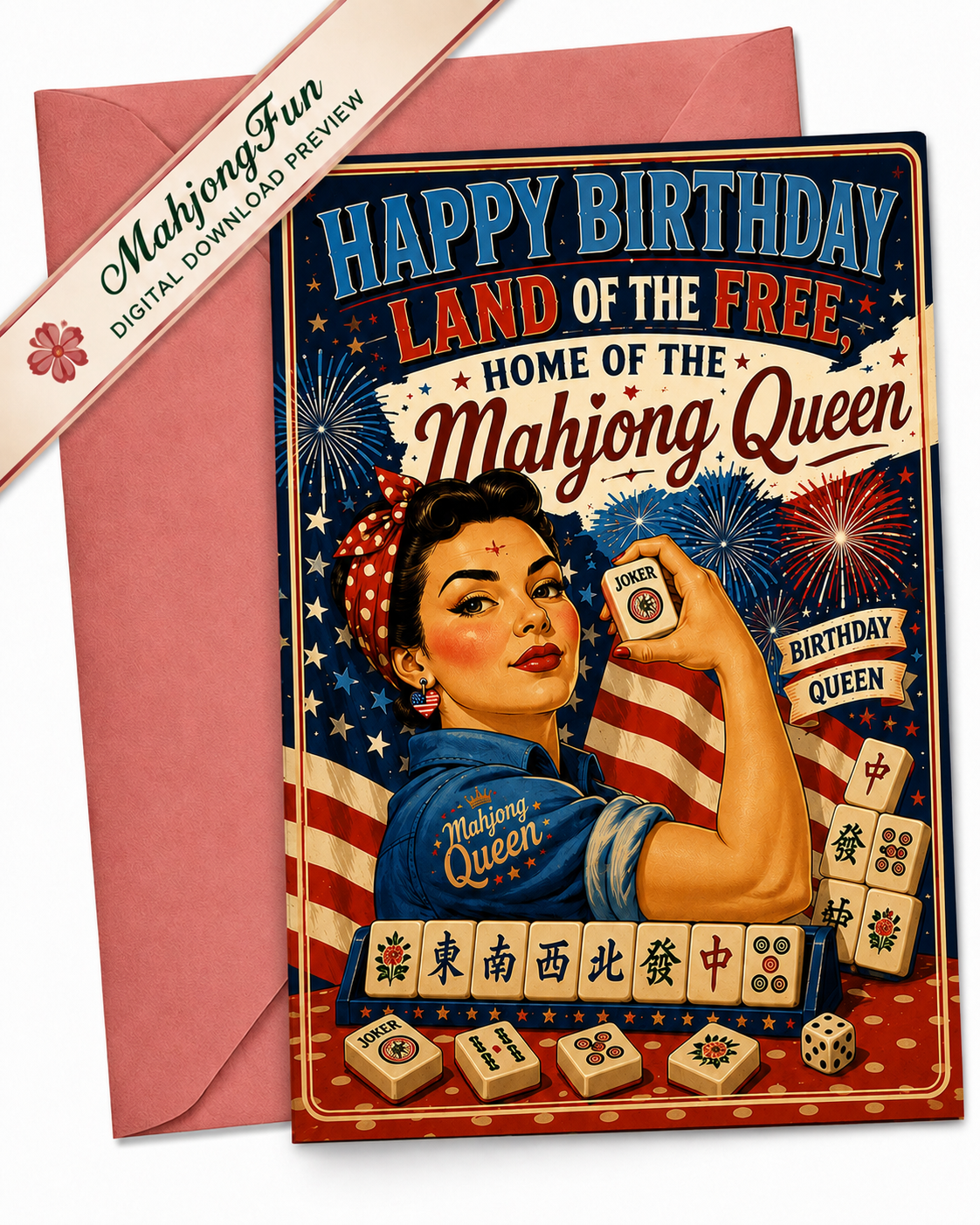 Patriotic Mahjong Birthday Card | Funny Mahjong Card (Digital Download)