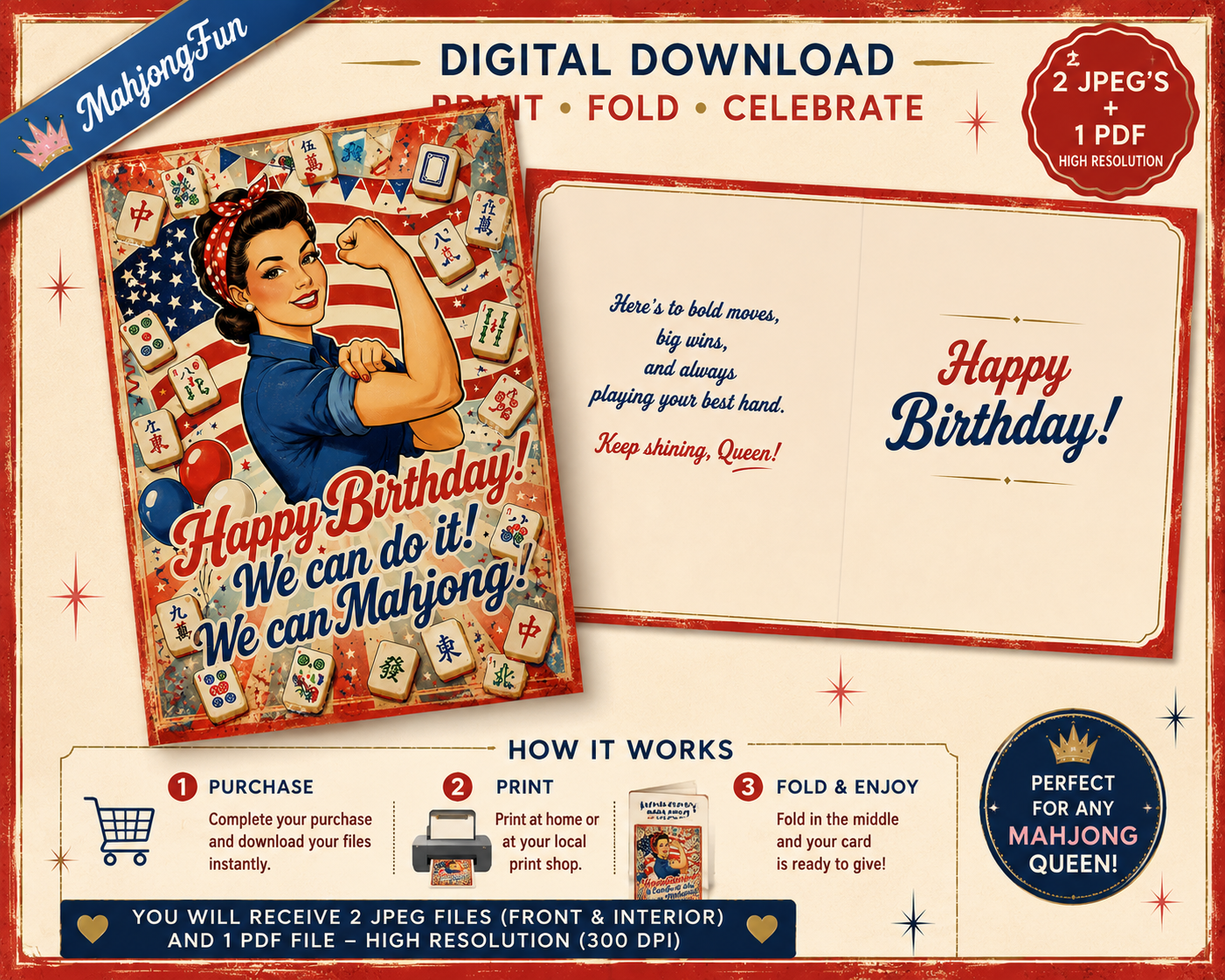 Mahjong We Can Do It Birthday Card | Retro Humor (Digital Download)