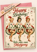 Funny Mahjong Birthday Card Printable | We Can Can Mahjong | Retro 1950s Pin-Up Birthday Card | Instant Digital Download
