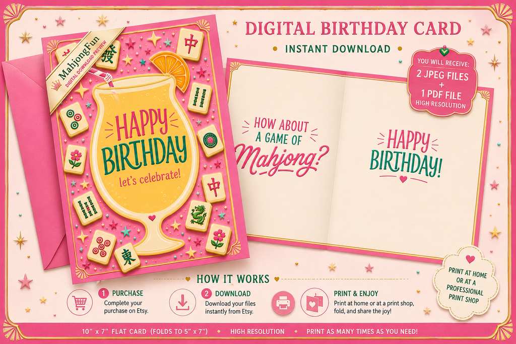 Mahjong Birthday Card Printable | Funny Cocktail Birthday Card | Instant Digital Download