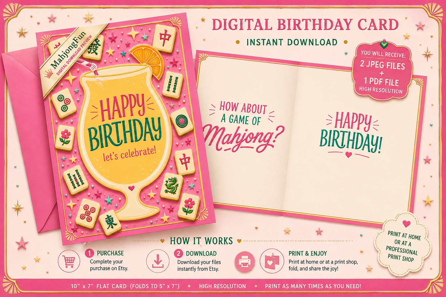 Mahjong Birthday Card Printable | Funny Cocktail Birthday Card | Instant Digital Download