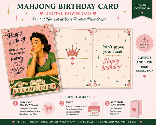 Funny Mahjong Birthday Card Digital Download | Retro Woman Joke