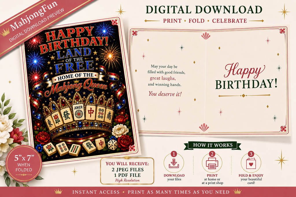 Patriotic Mahjong Birthday Card | Mahjong Crown (Digital Download)
