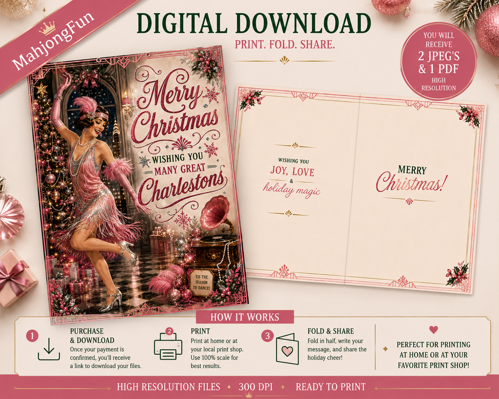 1920s Flapper Christmas Card | Art Deco Charleston Dancer (Digital Download)