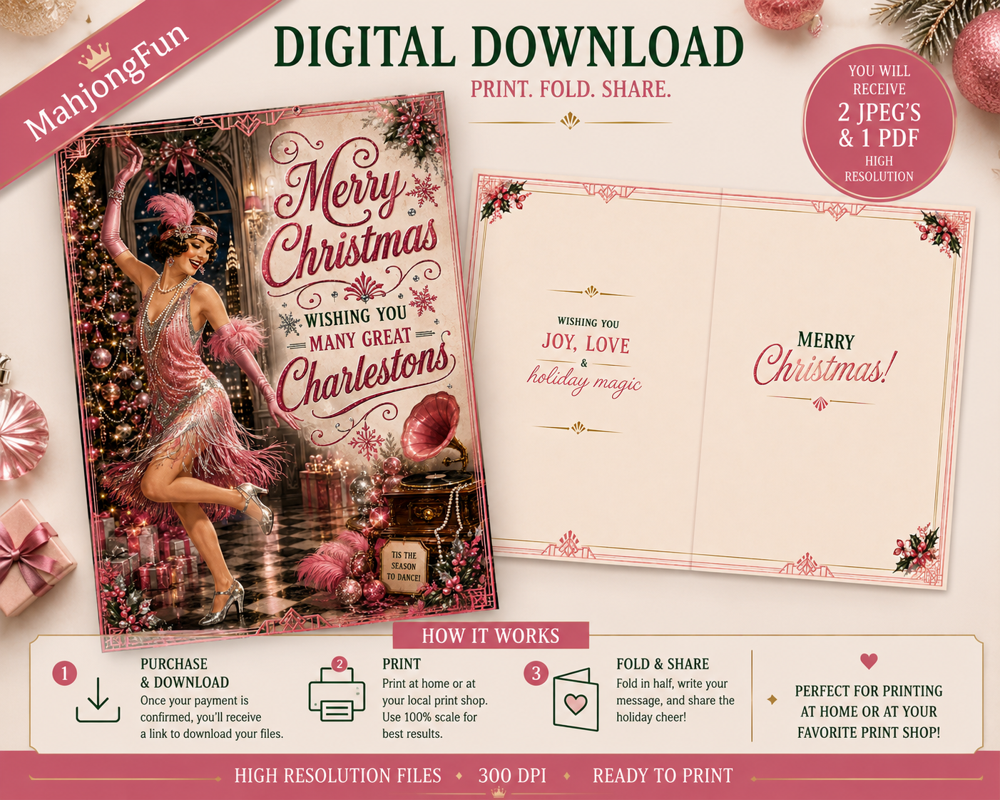 1920s Flapper Christmas Card | Art Deco Charleston Dancer (Digital Download)