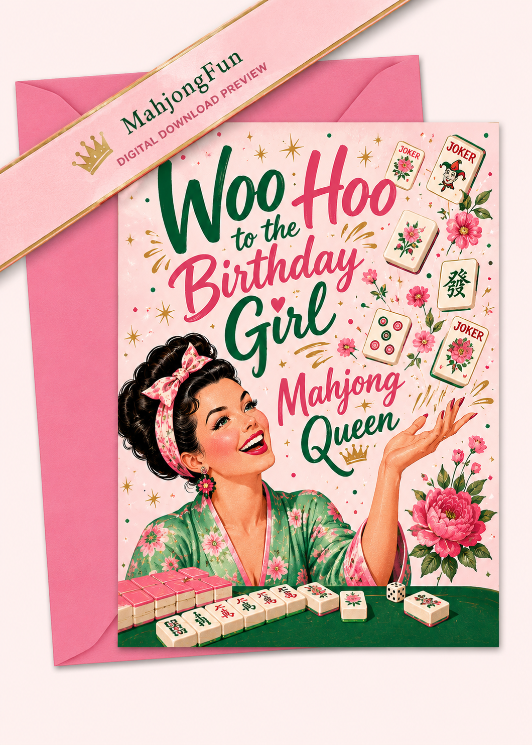 Mahjong Birthday Card Printable | Woohoo Birthday Card | Instant Digital Download (Copy)