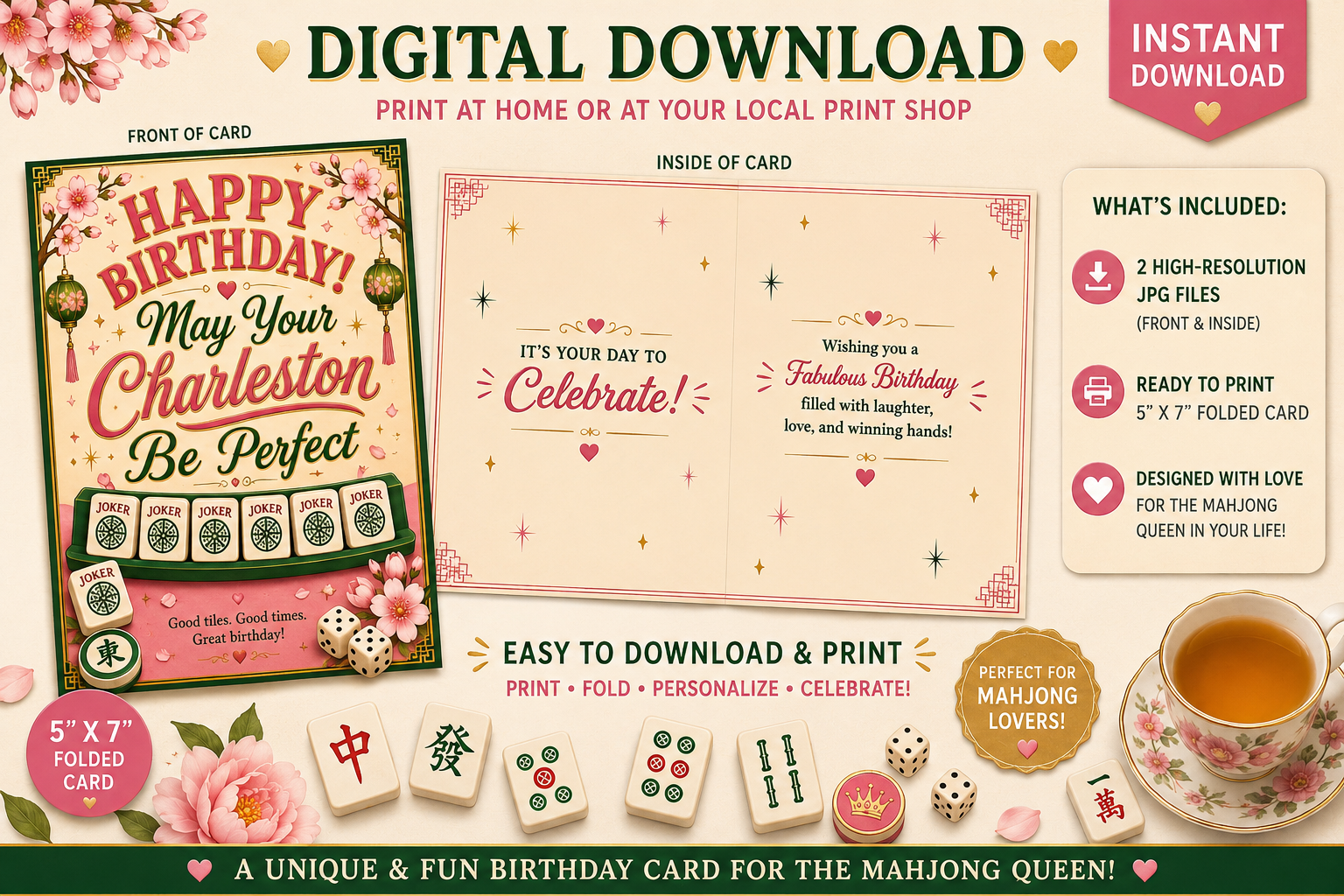 Mahjong Birthday Card | Charleston Design (Digital Download)