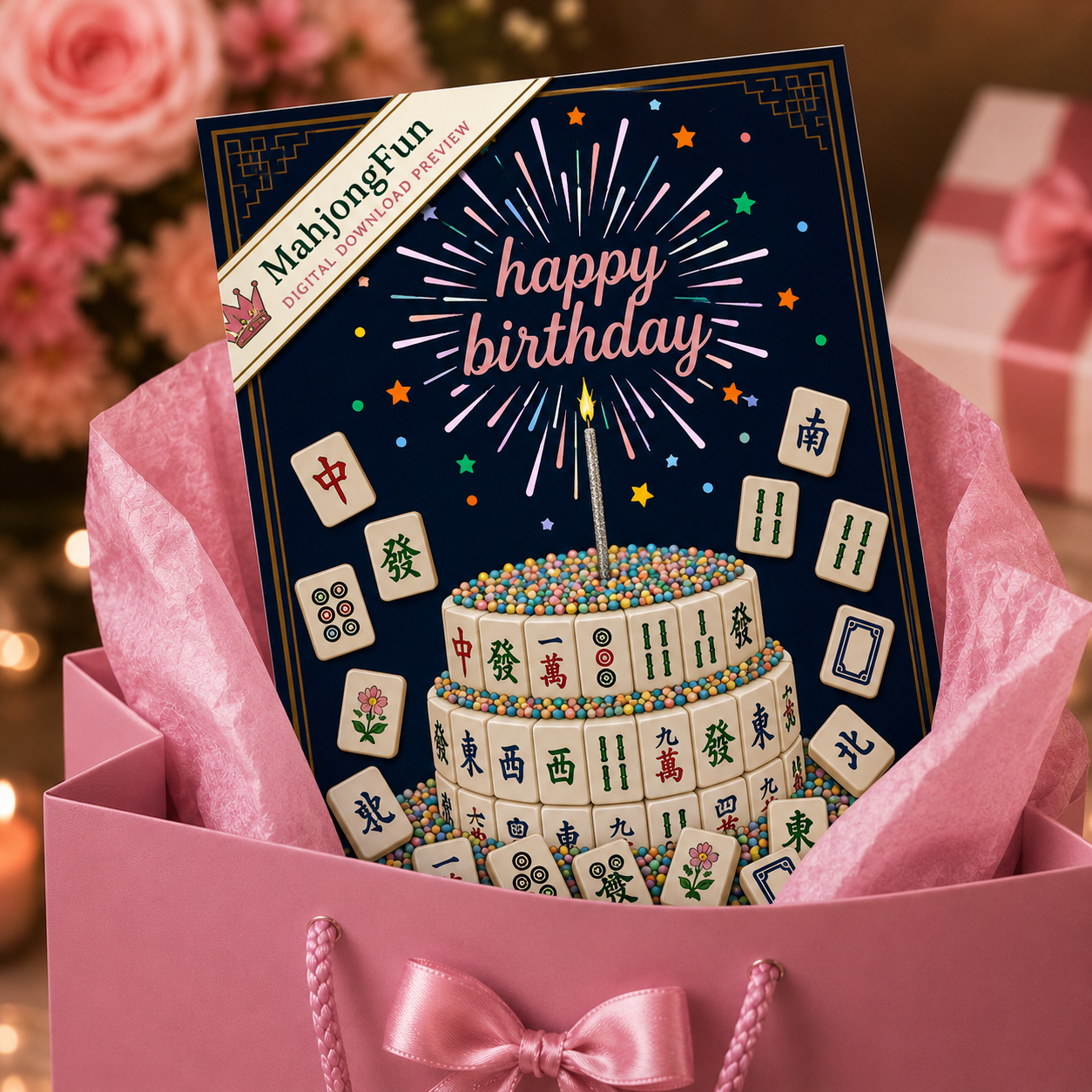 Mahjong Birthday Cake Printable | Mahjong Cake | Birthday Card | Instant Digital Download