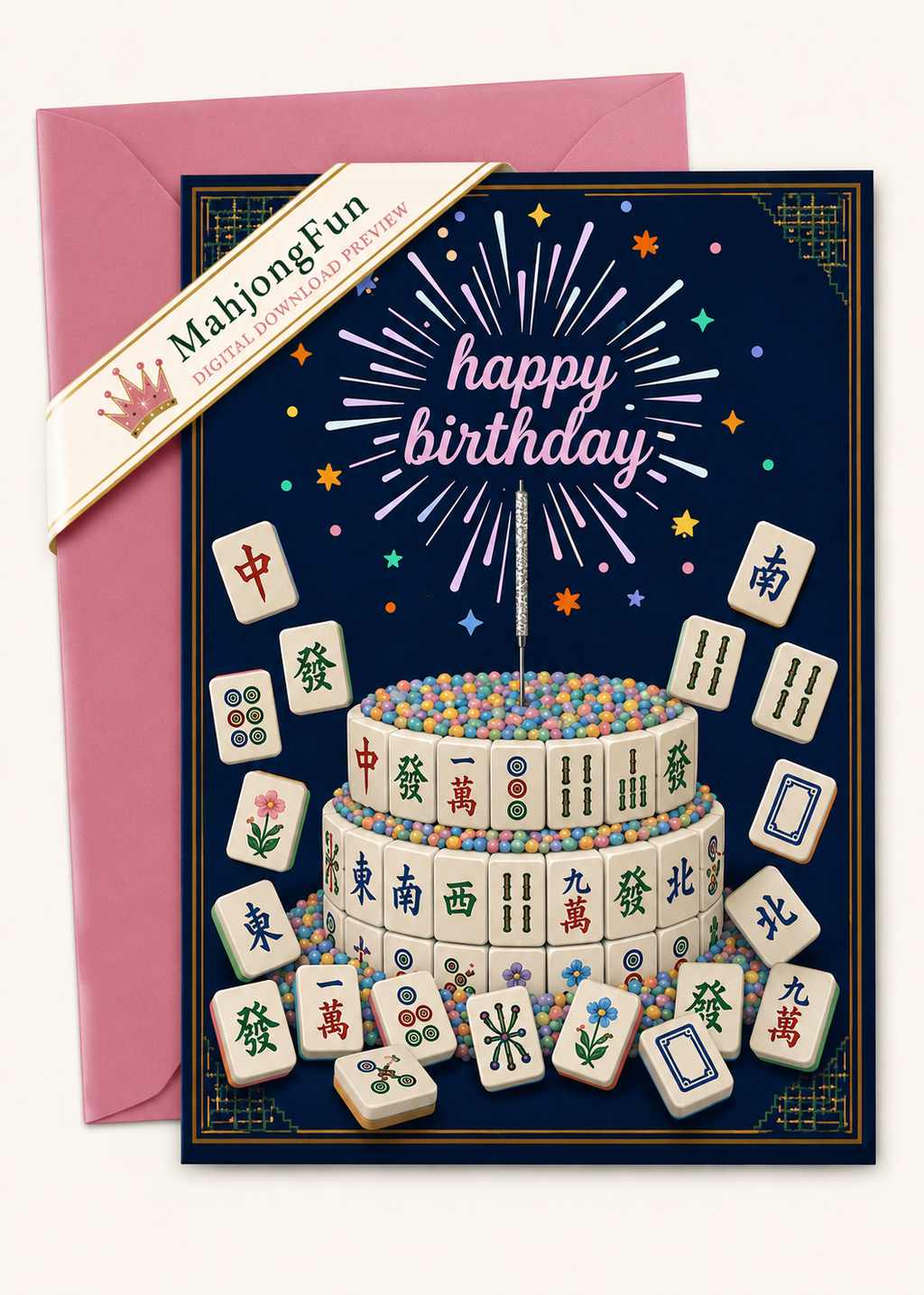 Mahjong Birthday Cake Printable | Mahjong Cake | Birthday Card | Instant Digital Download