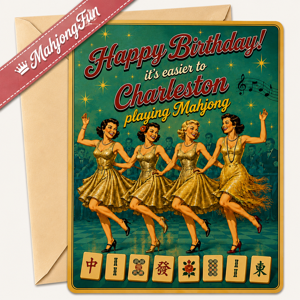 Funny Mahjong Charleston Birthday Card | Retro Humor (Digital Download)