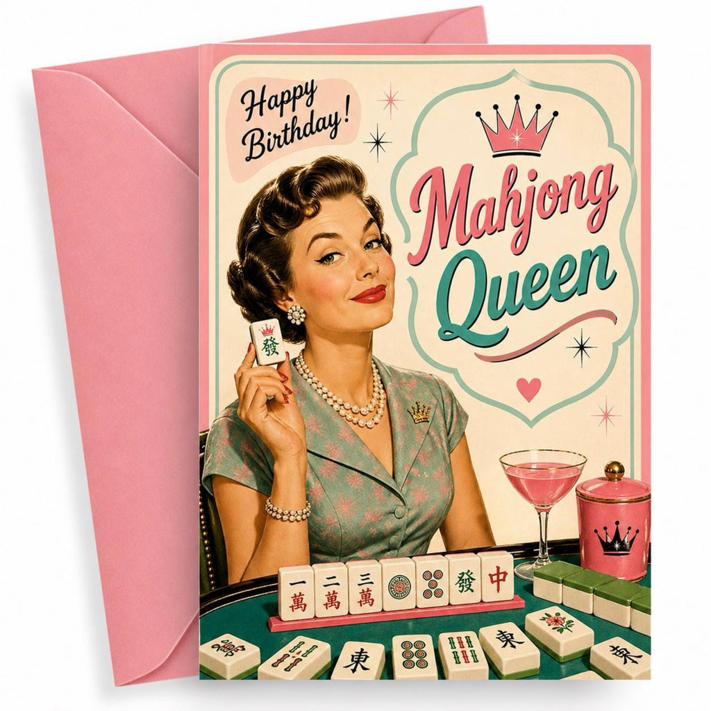 Mahjong Queen Birthday Card Printable: Retro 1950s Style (Digital Download)