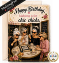 This printable Mahjong birthday card for women features four fabulous friends enjoying cappuccinos and a game of Mahjong at a charming café, with the fun saying:

“Happy Birthday — Mahjong is for Chic Chicks.”

Perfect for a Mahjong friend, Mahjong group member, grandma, mom, sister, best friend, or any stylish woman who would rather spend her birthday playing Mah Jongg with her favorite people.